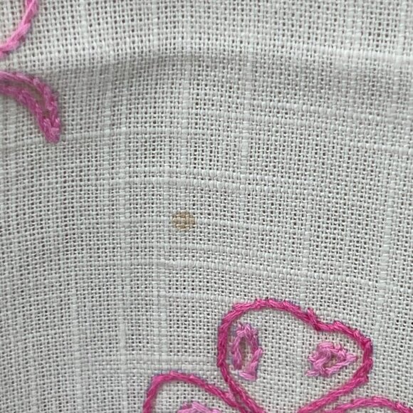 Vintage Handmade Round Tablecloth Used Cream with Pink and Brown - Picture 7 of 16